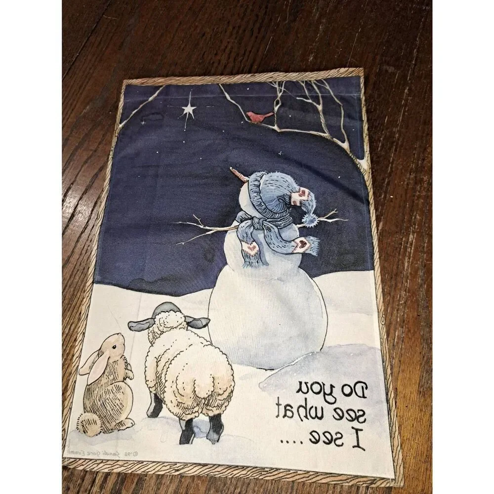 3 Christmas Holiday Winter Garden Flags Snowman  Birds Holly Snow Lamb Star